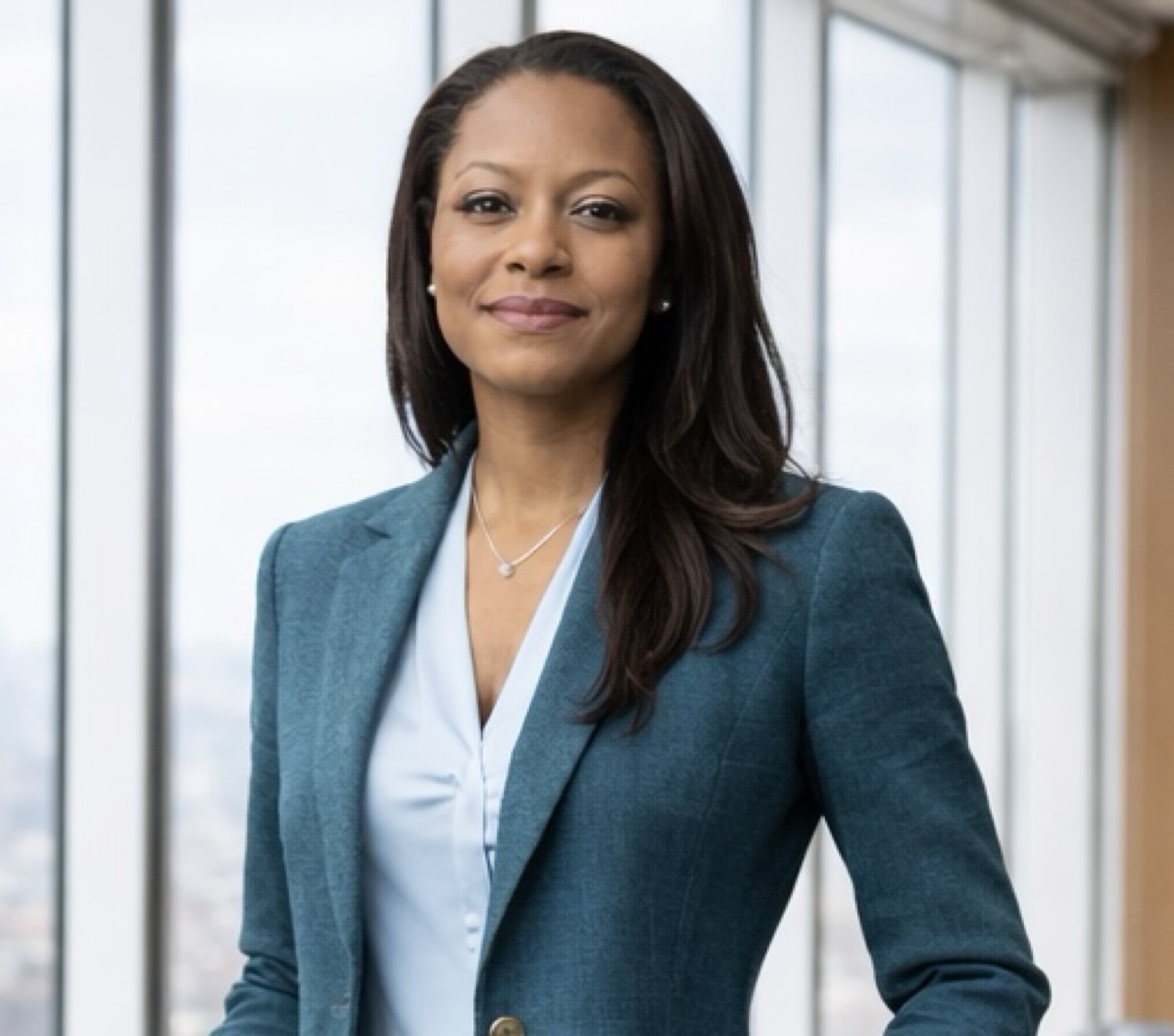 Lori Brooks, founder of Technology = Equality, LLC, wearing a teal blazer